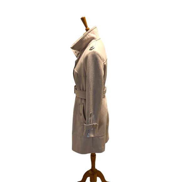 Kenneth Cole New York Long Peacoat Beige Size 6 Y2K Quiet Luxury Minimalist Wool - Picture 13 of 16